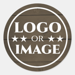 Dark Wood Grain Wooden Boards Logo Image Template Classic Round Sticker