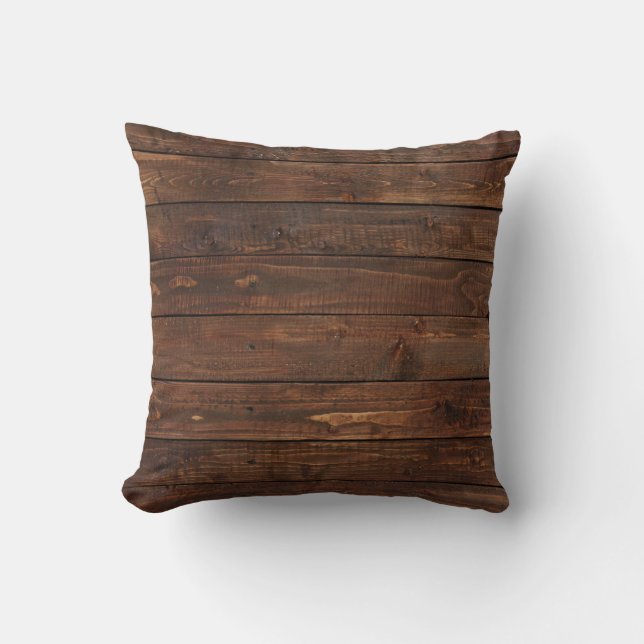 Dark Wood Planks Polyester Throw Pillow 16" x 16" (Front)
