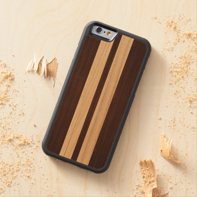 Dark Wood Rosewood Stripes - Wood Grain Look Carved Wood iPhone Case (In Situ)
