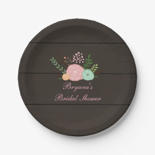 Dark Wood & Rustic Floral Chic Paper Plates