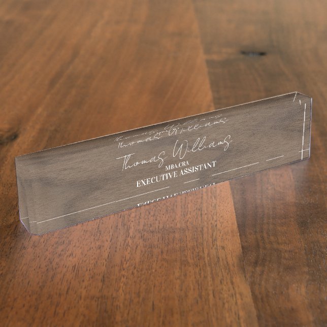 Dark Wood Script Personalised Executive Plaque Nameplate (Side)