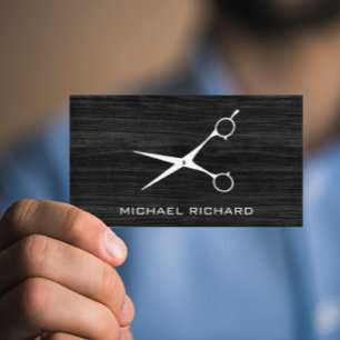 Dark Wood Steel Scissor Hair Stylist Professional Business Card