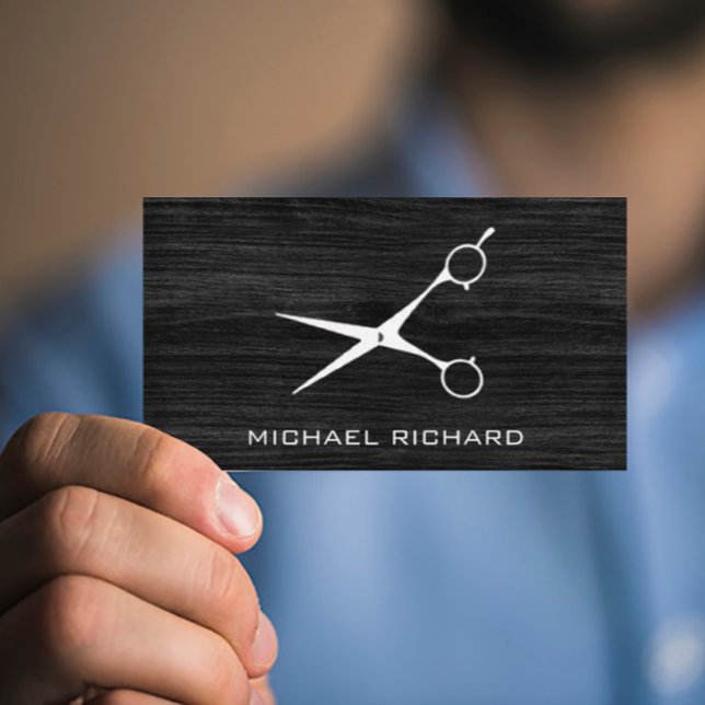 Dark Wood Steel Scissor Hair Stylist Professional Business Card (Creator Uploaded)