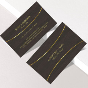 Dark Wood Texture Gold Stripe Accents Business Card