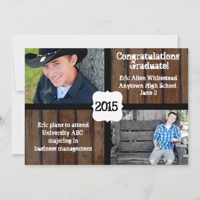 Dark Wood Two Photo 2015 Graduation Announcement (Front)