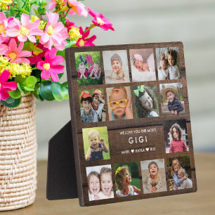 Dark Wood We Love You Gigi 14 Photo Collage Plaque