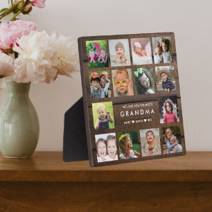 Dark Wood We Love You Grandma 14 Photo Collage Plaque