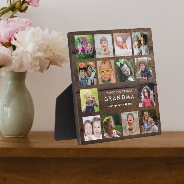 Dark Wood We Love You Grandma 14 Photo Collage Plaque (Creator Uploaded)