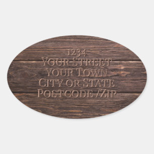 Dark Wooden effect Sticker address label,