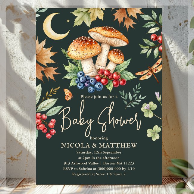 Dark Woodland Fall Mushroom Baby Shower  Invitation (Creator Uploaded)
