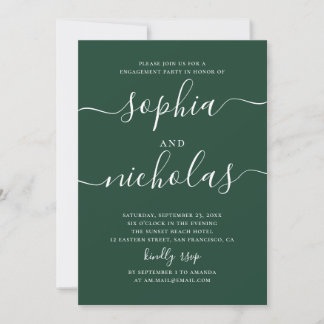 Dark Woodland Green Engagement Party | Script Invitation