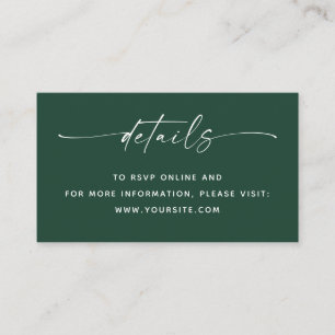 Dark Woodland Green Wedding Details + QR Code Enclosure Card