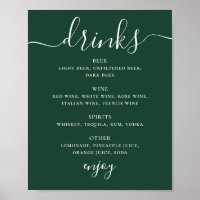 Dark Woodland Green Wedding Drinks Menu | Bar Sign