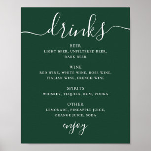 Dark Woodland Green Wedding Drinks Menu   Bar Sign