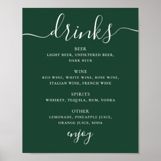 Dark Woodland Green Wedding Drinks Menu | Bar Sign