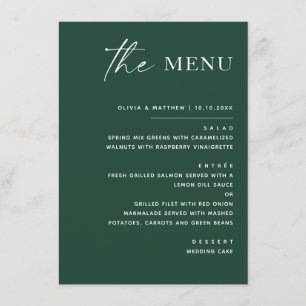 Dark Woodland Green Wedding   Modern Script Forest Menu