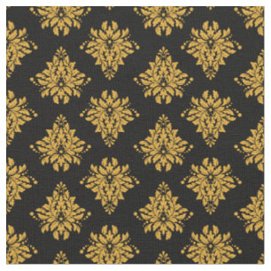 Dark Yellow Damask on Black Fabric