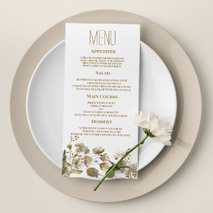 Dark yellow ivory white brown floral Wedding Menu