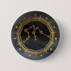 Dark Zodiac: Aquarius Birth Sign Black & Gold 6 Cm Round Badge