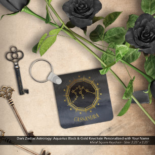 Dark Zodiac Astrology: Aquarius Black Silver Name Key Ring