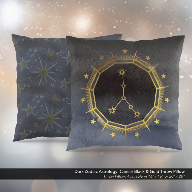 Dark Zodiac Astrology: Cancer Black & Gold Cushion (Dark Zodiac Astrology: Cancer Black & Gold Square Throw Pillow)