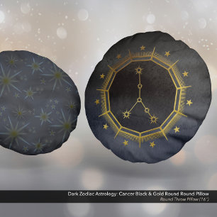 Dark Zodiac Astrology: Cancer Black & Gold Round Cushion