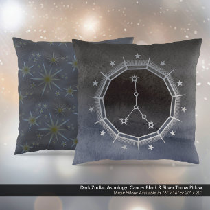 Dark Zodiac Astrology: Cancer Black & Silver Cushion