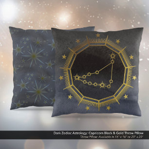 Dark Zodiac Astrology: Capricorn Black & Gold Cushion