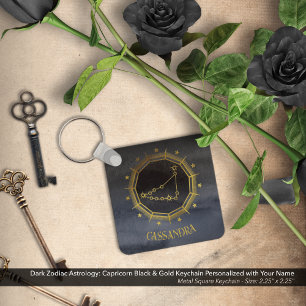 Dark Zodiac Astrology: Capricorn Black Gold Name Key Ring