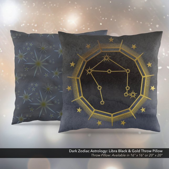 Dark Zodiac Astrology: Libra Black & Gold Cushion (Dark Zodiac Astrology: Libra Black & Gold Square Throw Pillow)