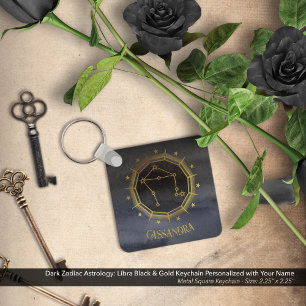 Dark Zodiac Astrology: Libra Black Gold Name Key Ring