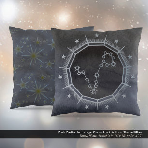 Dark Zodiac Astrology: Pisces Black & Silver Cushion