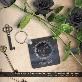 Dark Zodiac Astrology: Pisces Black Silver Name Key Ring