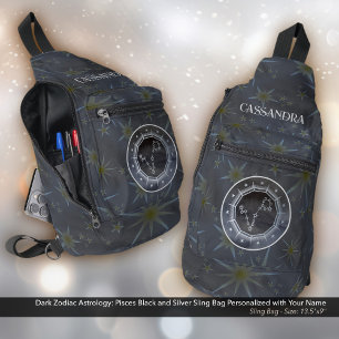 Dark Zodiac Astrology: Pisces Silver Gold Name Sling Bag