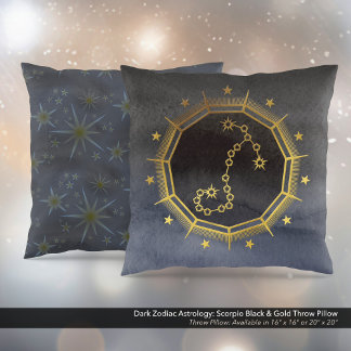 Dark Zodiac Astrology: Scorpio Black & Gold Cushion