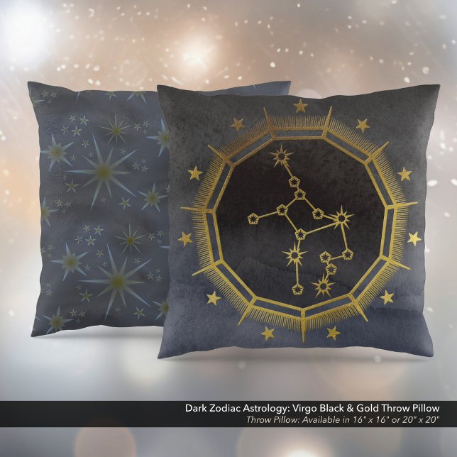 Dark Zodiac Astrology: Virgo Black & Gold Cushion (Dark Zodiac Astrology: Virgo Black & Gold Square Throw Pillow)