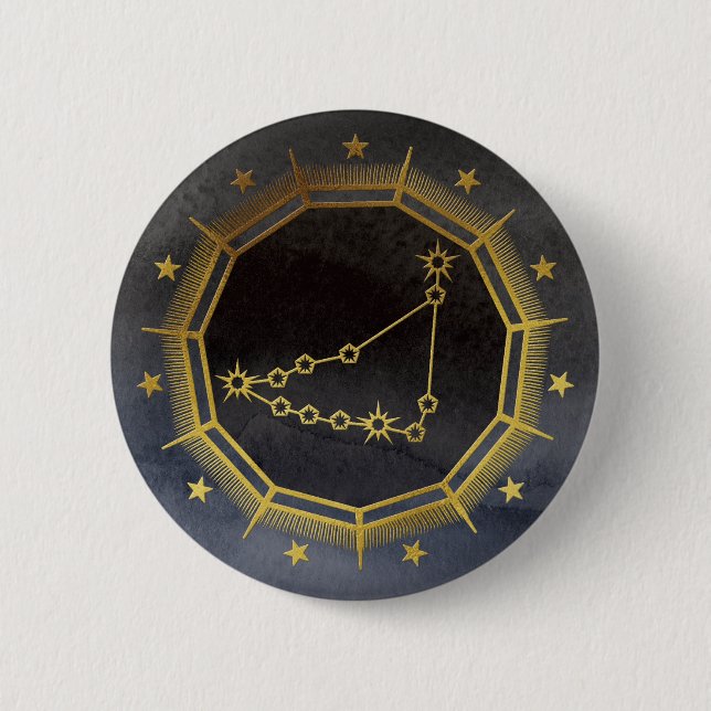 Dark Zodiac: Capricorn Birth Sign Black & Gold 6 Cm Round Badge (Front)