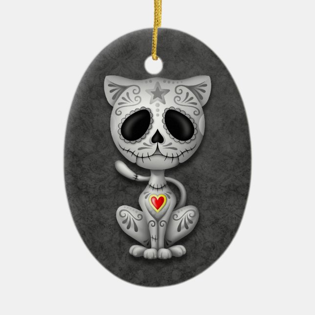 Dark Zombie Sugar Kitten Ceramic Tree Decoration (Front)