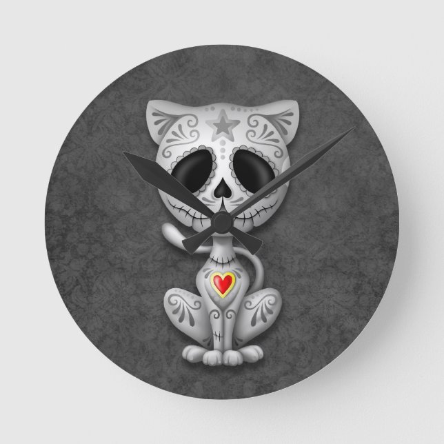 Dark Zombie Sugar Kitten Round Clock (Front)