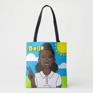 Darker Skin Cartoon Girl School Student Library Tote Bag
