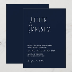 Darkest Blue Solid Wedding    Lily of the Valley Invitation