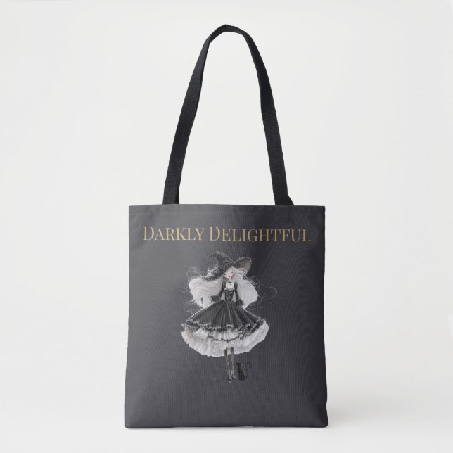 Darkly Delightful – Gothic Witch & Cat Tote Bag (Front)