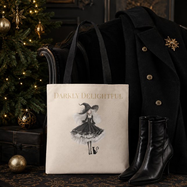 Darkly Delightful – Light Edition Witch & Cat Tote Bag (Darkly Delightful – Light Edition Witch & Cat Tote Bag
)
