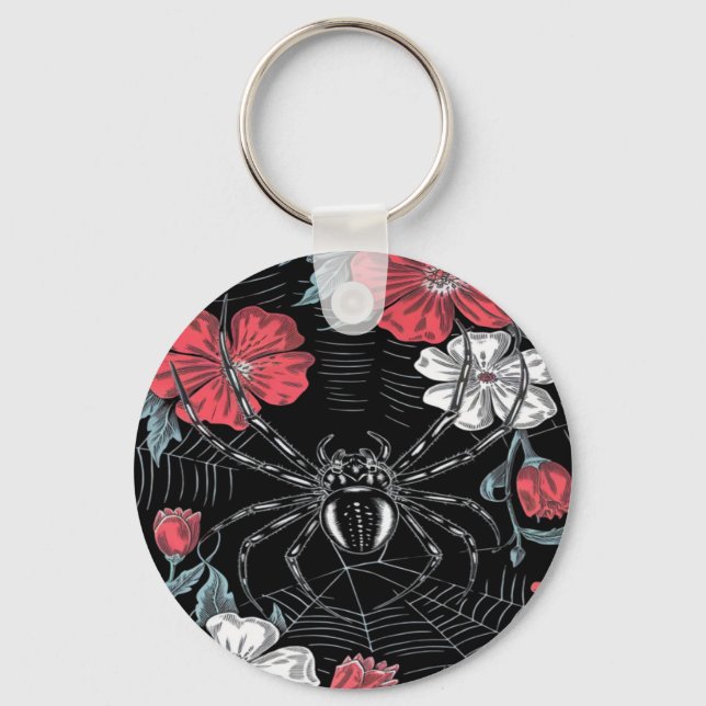 Darkly Romantic Spider Floral Key Ring (Front)