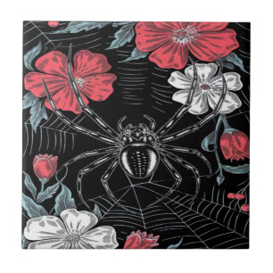 Darkly Romantic Spider Floral Tile