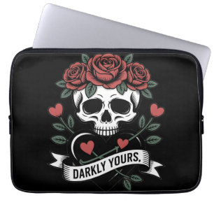 Darkly Yours Graphic: Gothic Skull with Red Roses  Laptop Sleeve