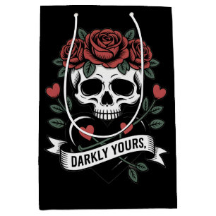 Darkly Yours Graphic: Gothic Skull with Red Roses Medium Gift Bag