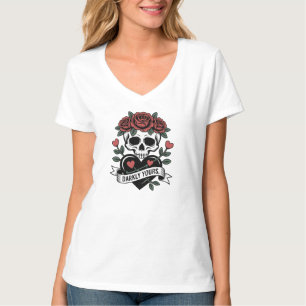 Darkly Yours Graphic: Gothic Skull with Red Roses T-Shirt