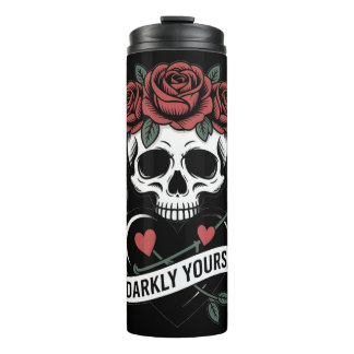 Darkly Yours Graphic: Gothic Skull with Red Roses  Thermal Tumbler