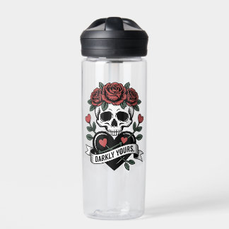 Darkly Yours Graphic: Gothic Skull with Red Roses  Water Bottle